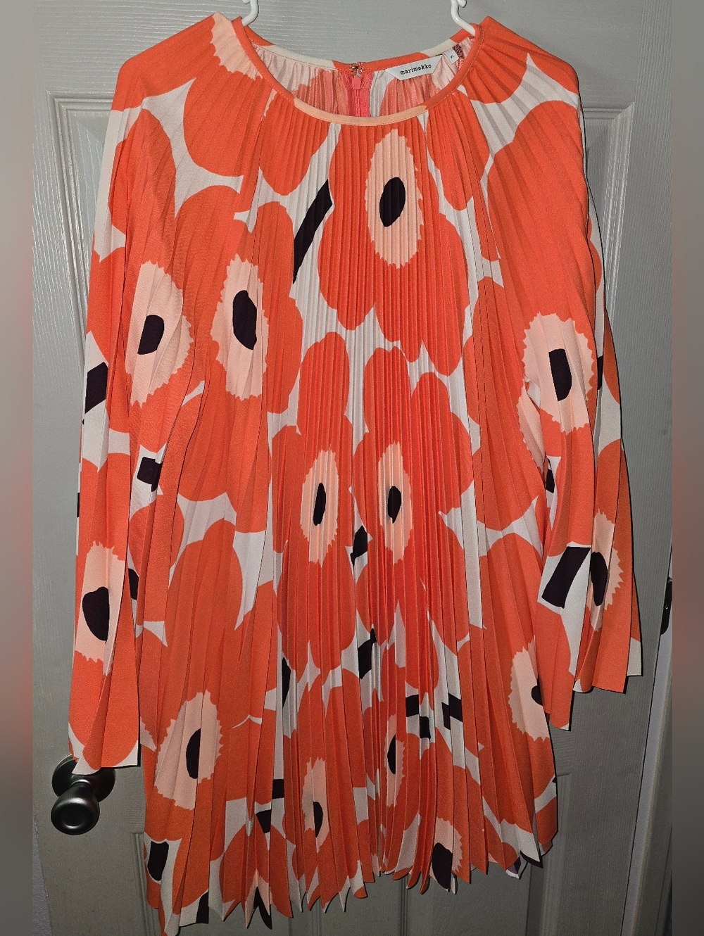 Marimekko Lepatus Unikko Pleated Tunic or Mini Dress Boho Mod Floral Print XL - Picture 6 of 9